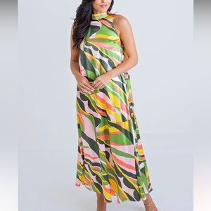 KARLIE | Abstract Halter Maxi Dress {Olive}